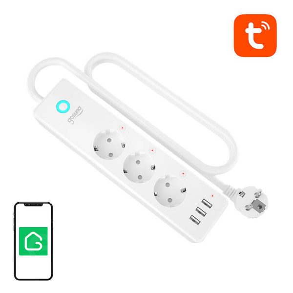 Prelungitor Smart WiFi Gosund P1 – 3 prize individuale + 3 USB, Control prin Aplicație și Voice